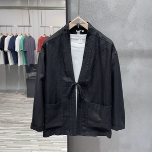 春秋男士和尚领棉麻外套中国风汉服复古宽松简约亚麻薄款夹克上衣