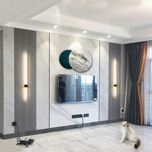 免接线壁灯客厅格栅灯岩板电视背景墙壁灯轻奢极简卧室床头灯充电