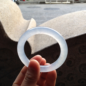 翡翠手镯58冰种圆条玉镯子女款 天然正品缅甸白色玉石tb