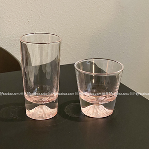 温柔粉色富士山小众设计师款玻璃水杯咖啡杯家用水杯威士忌洋酒杯