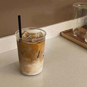 ins自制咖啡店透明玻璃咖啡杯冷萃拿铁杯气泡水杯果汁杯定制logo