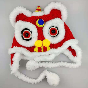 醒狮帽新年帽手工编织diy材料包婴儿童成人传统舞狮帽秋冬护耳帽