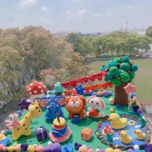 动物园大象狮子长颈鹿兔生日会超轻粘土黏土彩泥手工场景摆件成品