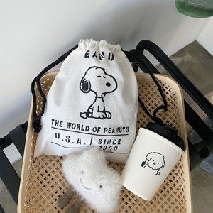 ins自制网红小狗抽绳束口袋可爱少女心卡通小布袋化妆品收纳袋