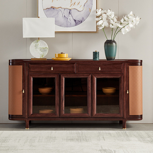 现代简约新中式实木乌金木餐边柜轻奢皮木碗柜落地置物收纳备餐柜