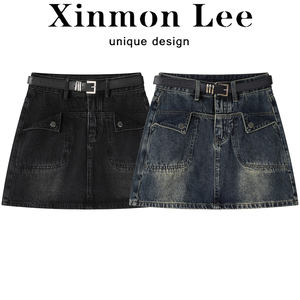 XinmonLee设计感小众高腰牛仔半身裙秋冬季女包臀显瘦气质a字短裙