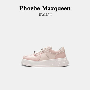 意大利MAXQUEEN休闲粉色运动鞋2024夏季透气新款时尚方头厚底板鞋