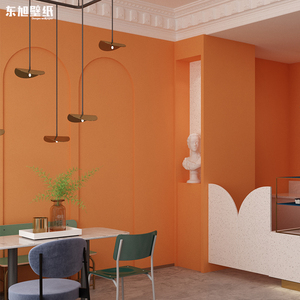 脏橘橙色加厚纯色墙纸自粘服装店餐厅防水防潮壁纸北欧风卧室墙贴