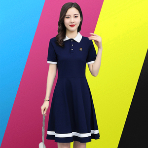 幼儿园教师老师园服连衣裙工作服装女夏季幼师学院风收腰简洁裙子