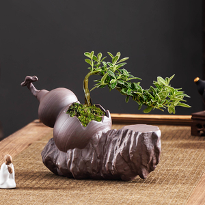 紫砂六月雪绿植花盆家用禅意葫芦花盆陶瓷桌面文竹中式盆栽摆件