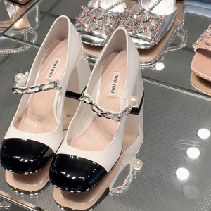 miu miu/缪缪 玛丽珍新款女鞋链条珍珠扣凉鞋方头单鞋粗高跟鞋