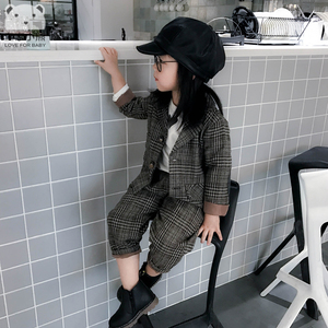 ins韩国女童男童格纹潮西装套装借允儿妈辰辰妈只穿过一次 没