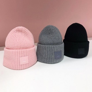 acne帽子方块笑脸毛线针织帽加厚纯色羊毛冷帽女秋冬百搭冬季肖战