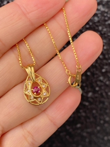 日本直邮中古珠宝首饰18k黄金卡梅利亚红宝石0.21ct钻石0.05项链
