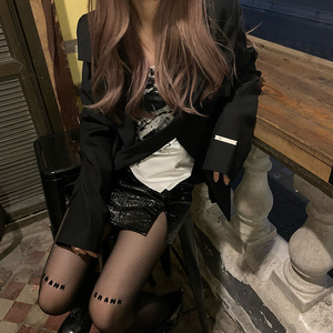 2021秋冬新款crank字母黑色丝袜光腿神器女加厚连体裤jk长筒袜子