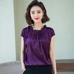 桑蚕丝小衫洋气t恤女装30一40岁短袖真丝韩版夏季紫色上衣法式夏