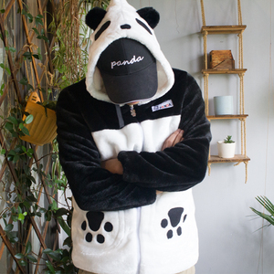 ipanda新款熊猫长袖外套可爱国宝毛绒亲子情侣户外出衣服保暖