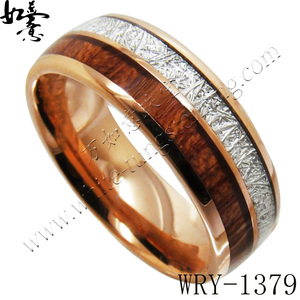 WRY钨金戒指全弧电玫瑰金镶银丝线和红木指环个性时尚潮流男士
