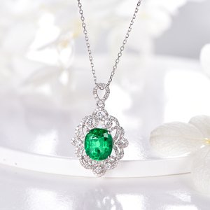 21克拉天然祖母绿宝石吊坠 项链女 18k金钻石镶嵌现货