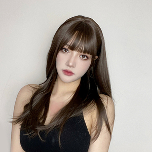 假发女2021年时尚新款流行刘海长直发长发自然头发网红圆脸全头套