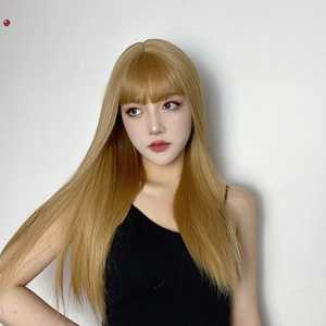 假发女长发仿真自然全头套网红齐刘海砂金长直发气质修脸新式发套