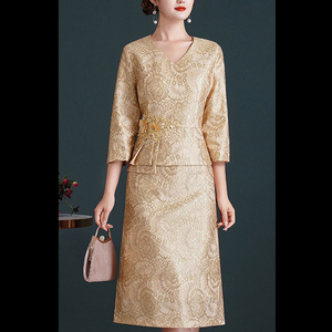 结婚喜婆婆婚宴装妈妈婚礼礼服旗袍香槟色女方母亲衣服长辈父母