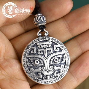 双面款貔貅纯银吊坠复古霸气饕餮男六字真言足银项链挂坠车钥匙扣