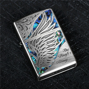 zippo芝宝煤油防风打火机熏银内嵌贝壳雕刻翅膀天使之翼 男女同款