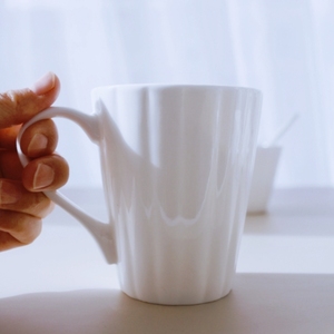 45%以上骨粉骨瓷 纯白色简约条纹 水杯 马克杯 咖啡杯 陶瓷杯子