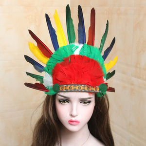 民族风非洲鼓印第安头戴羽毛头带表演舞会道具头饰鸵鸟毛头带头箍