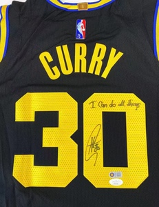 库里亲笔签名球衣黑金城市版 curry库里签名球衣au球员版 双证书