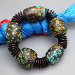 超霸气  原矿老绿松石唐三彩手串 男款 超大桶珠 包浆油润140克