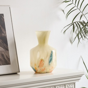 中古芬顿琥珀黄色瓷粉玻璃花瓶样板房客厅家居摆件台面装饰花器