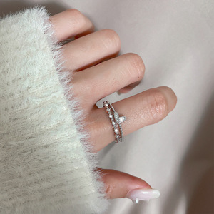 宁宁 高质感爱心双层锆石戒指女生个性食指戒碎钻心形指环时尚