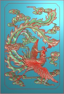 凤凰单凤祥云书柜门板镂空鱼缸靠背门板精雕图木雕浮雕灰度图jdp