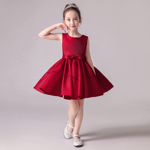 儿童礼服2023夏季新款红色蓬蓬短裙小主持人钢琴演出服女童公主裙
