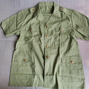 87式武干部短袖87式武豆绿色四兜衬衣老式衬衣真品退役收藏
