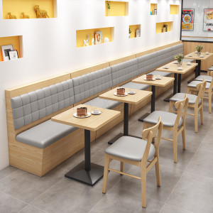 咖啡厅汉堡甜品小吃奶茶店餐饮饭店食堂靠墙板式卡座沙发桌椅组合