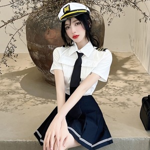 中牌空姐jk制服套装女夏季高端职业装短袖白色衬衣 高腰百褶短裙