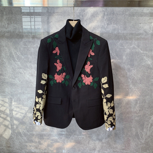 轻熟英伦风高级刺绣礼服小西装外套男士韩版潮流时尚痞帅正装西服