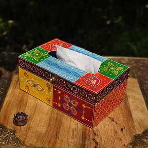 印度实木彩绘手工纸巾盒装饰抽纸盒复古艺术创意装饰餐巾盒木制