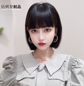 假发女短发真人发丝假发套一刀切刘海化疗齐肩全真人发自然全头套