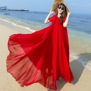 沙滩裙女夏2024新款雪纺连衣裙大码波西米亚海边度假沙滩仙女长裙