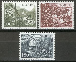 挪威邮票 1977 森林 山景   雕刻版 3全 原胶无贴