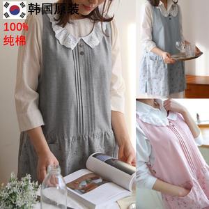 韩国进口 围裙 家用 厨房 纯棉女时尚韩版可爱罩衣碎花蕾丝领正品
