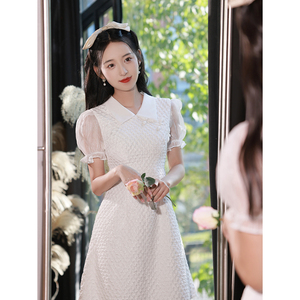 白色晚礼服女高级感仙气领证小白裙小个子法式少女甜美风修身短款