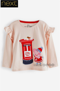 现货Next英国正品女童小猪佩奇粉色长袖T恤贴布互动邮筒T67-852
