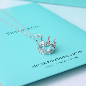 专柜tiffany/蒂芙尼女王锁骨链吊坠925银情侣皇冠项链情人节礼物