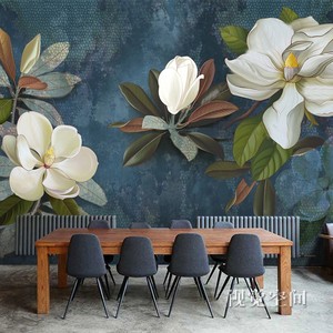 客厅轻奢植物花朵墙纸浮雕壁纸无缝壁画美式9D立体电视背景墙布贴