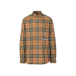 burberry 博柏利 20fw 经典金扣独角兽标语卡其色格子长袖衬衫